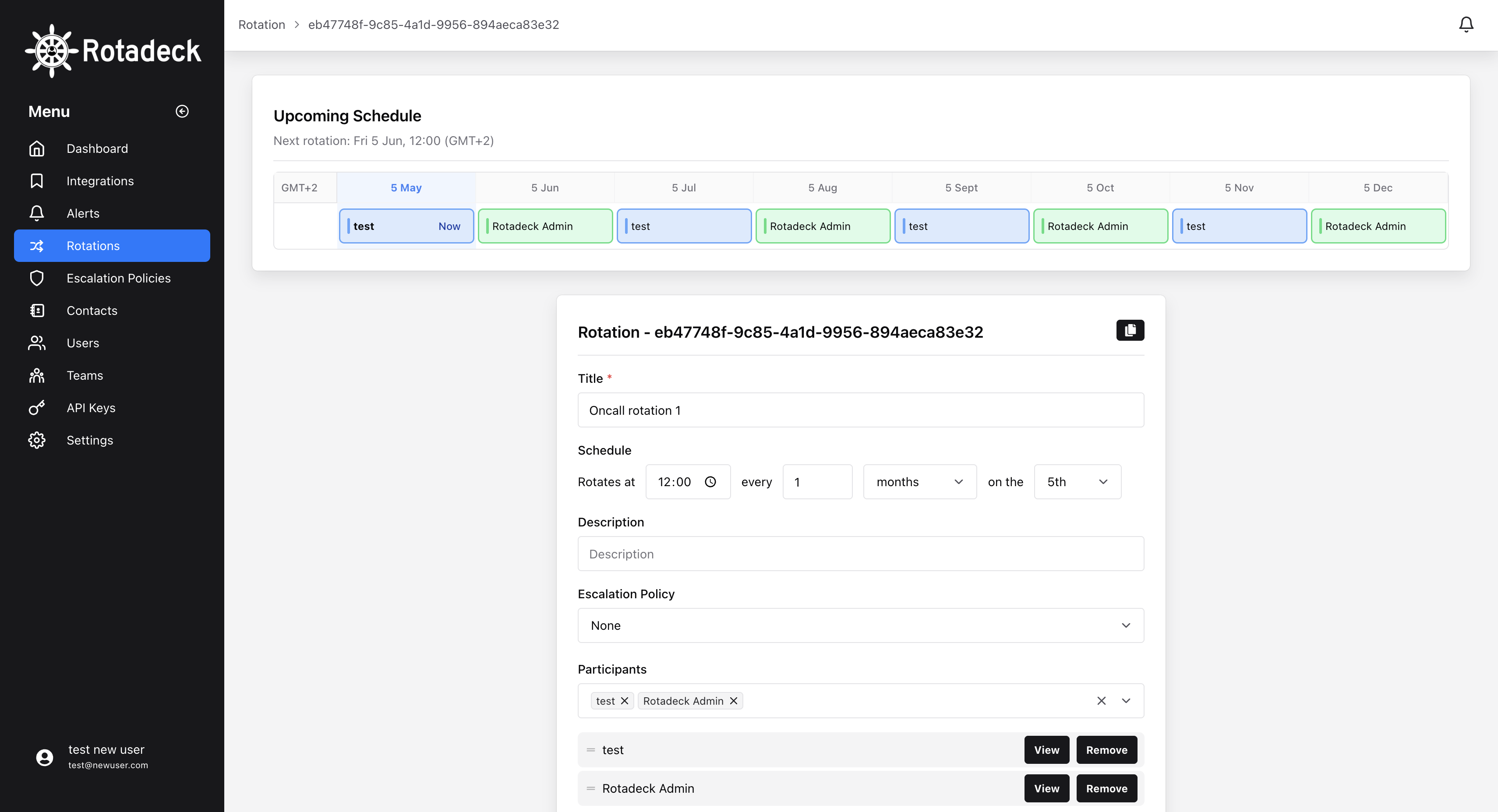 Rotadeck schedule overview